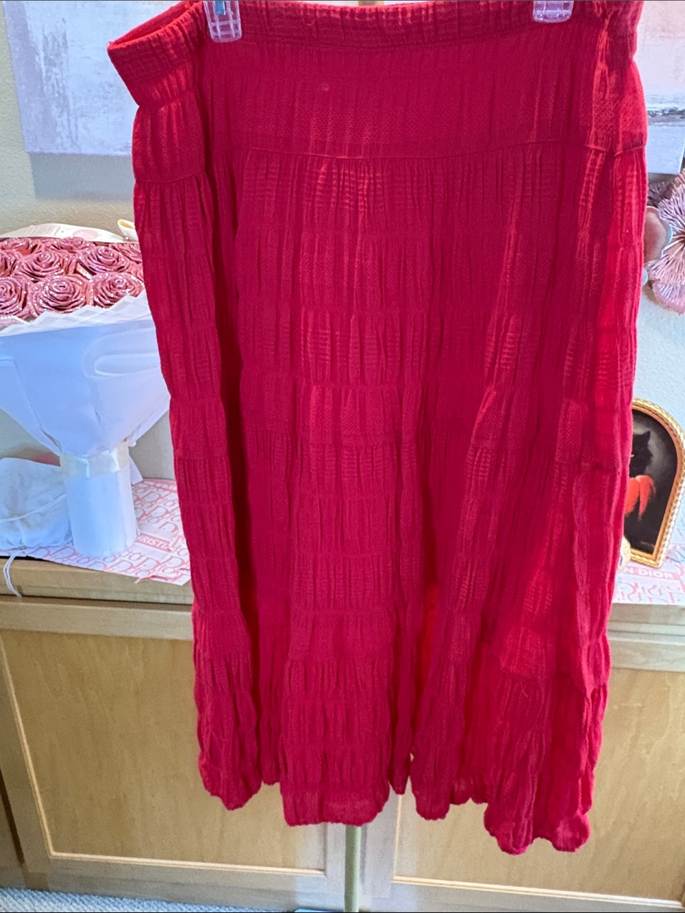Max Studio Red Textured Maxi Skirt